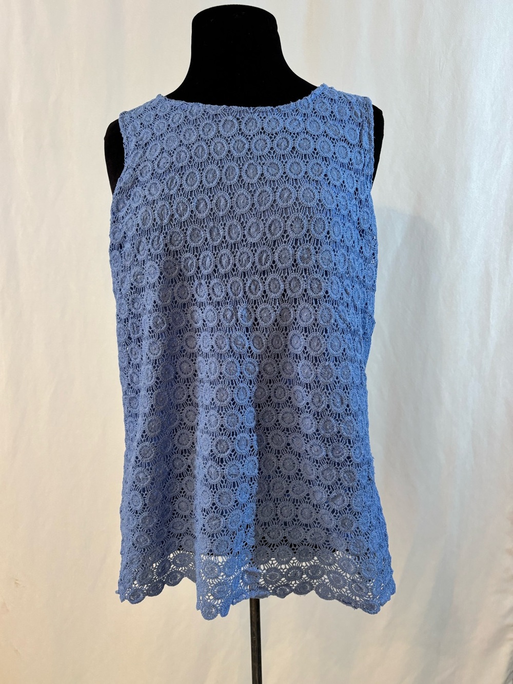 Cupio Blue Crochet Lace Sleeveless Blouse XL Boho Cottagecore Floral Tank